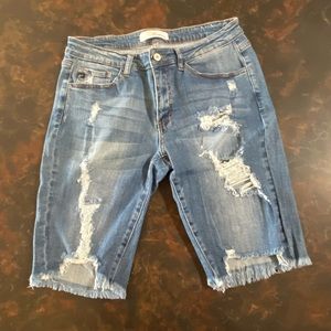KanCan Distressed Bermuda Denim Shorts